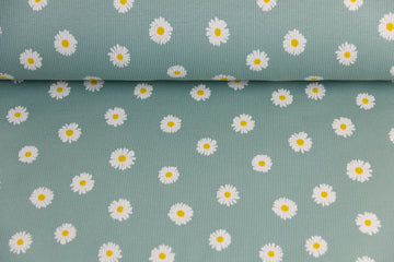 Rib Jersey, Rippenjersey mit Gänseblümchen, altmint, 0,5 m